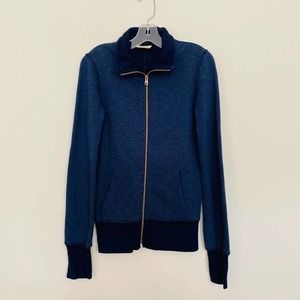 750 Made in Italy 100% Cotton French Terry Blue Full Zip Sweatshirt